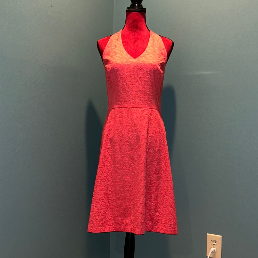Ann Taylor Coral Lace Halter Fit-and-Flare Dress